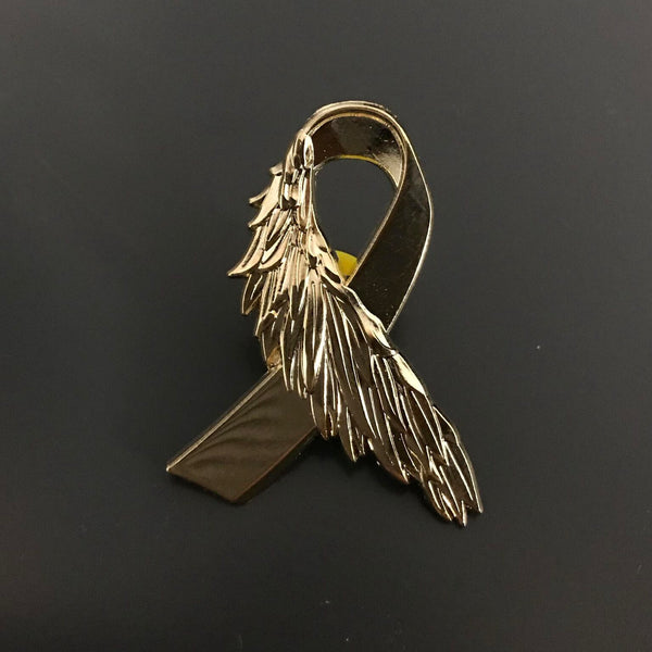 Gold Ribbon with Wings Lapel Pin